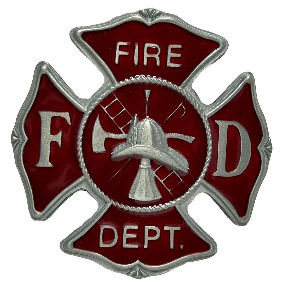 Fire Department Belt Buckle Red Enamel Great American Products 3